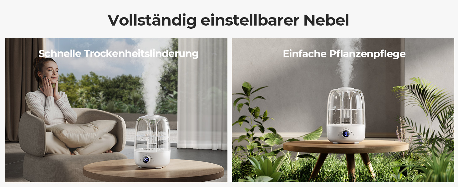 Зволожувач повітря Homvana 4L з верхнім наповненням, охолоджувальний туман, 40 годин роботи, дифузор, для дитячої кімнати, рослин, не містить BPA, ароматерапія (чорний)