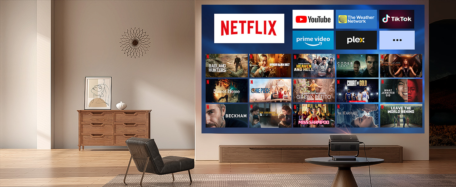 Проектор Mini Beamer 1080P Full HD 600ANSI з автофокусом, корекцією трапеції, WiFi6, Bluetooth, 4K, 50% зум, 360° обертання для дому та мобільного використання