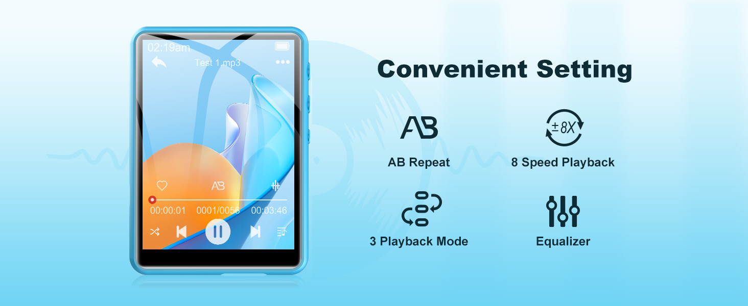 MP3 плеєр SWOFY з Bluetooth 5.3, 64GB HiFi музичний плеєр з динаміком, FM-радіо та диктофоном, 2.4