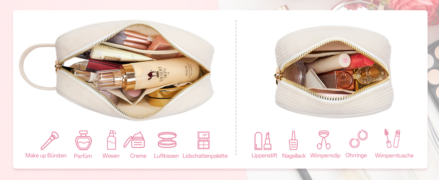 Косметичка для жінок KALIDI з корду, зелено-бежева, з відділеннями, на блискавці, для подорожей