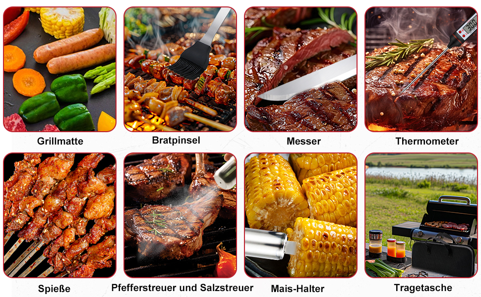 Набір гриль-посуду 11 предметів, 34 см, нержавіюча сталь. Комплектація: щипці, виделка, кейс. Практичний багатофункціональний набір для барбекю, подарунок для чоловіків (срібний)