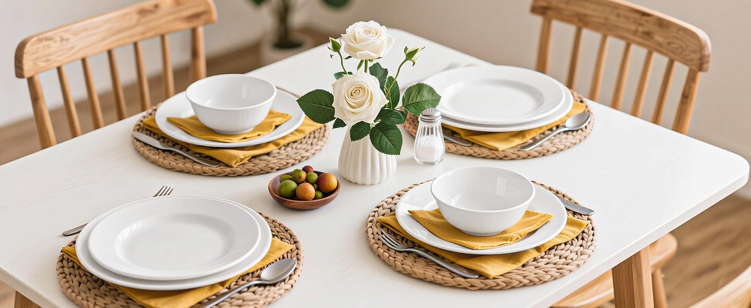 Набір посуду 12 шт. – 36 предметів, міцний, легкий, з мисками для каші 26 oz, десертними та обідніми тарілками 10,5 дюймів, придатний для миття в посудомийній машині, багаторазовий, подарунок для дому, для щоденного використання, посуд білий