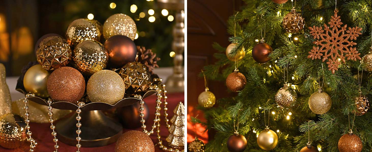 Набір прикрас для ялинки Valery Madelyn 60 шт. Ялинкові кулі бронзово-золотого кольору, міцні, з кріпленням, для новорічного декору