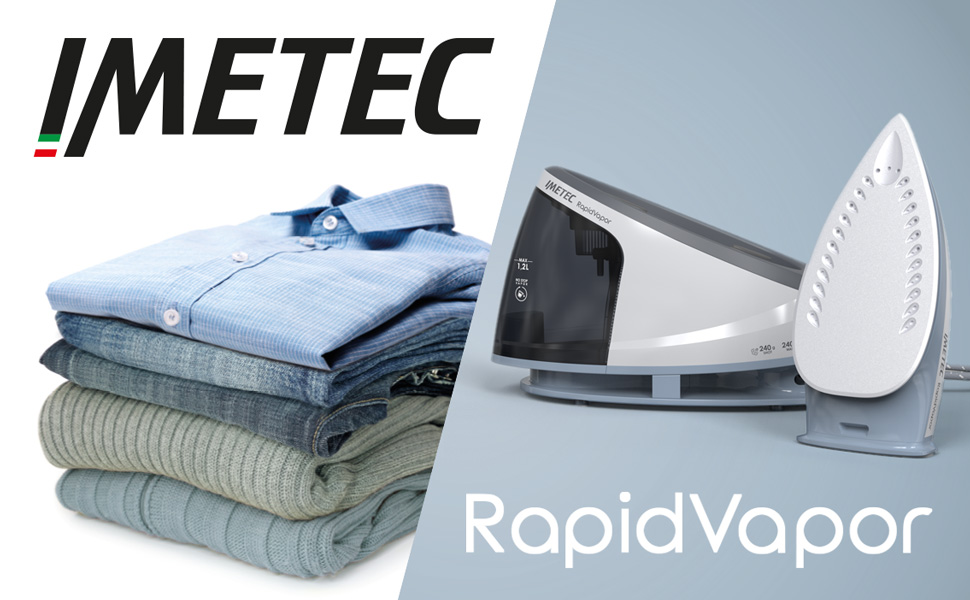 Праска з парогенератором Imetec Rapidvapor Plus: швидкий нагрів, 1.2 л резервуар, підошва Fluid Ceramic, 300 г пара, 5.5 бар тиск