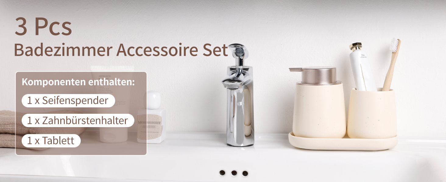 Набір аксесуарів для ванної кімнати Badezimmer Set Umlaca: мильниця, дозатор мила 350 мл, стакан для зубної пасти 320 мл, білий