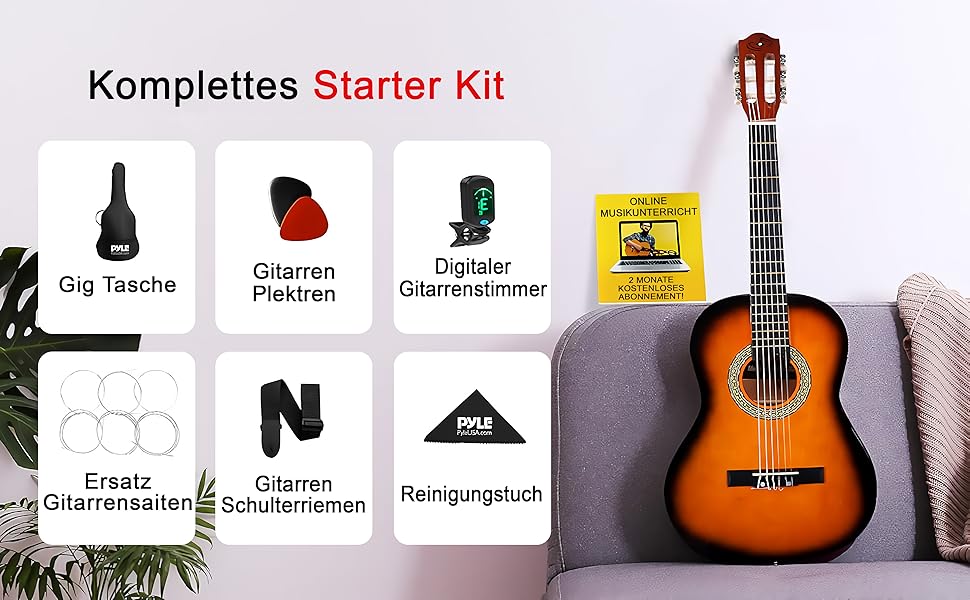 Акустична гітара Pyle для початківців, 3/4 розміру, інструмент для дітей та дорослих, 91.4 см, Sunburst, глянцевий