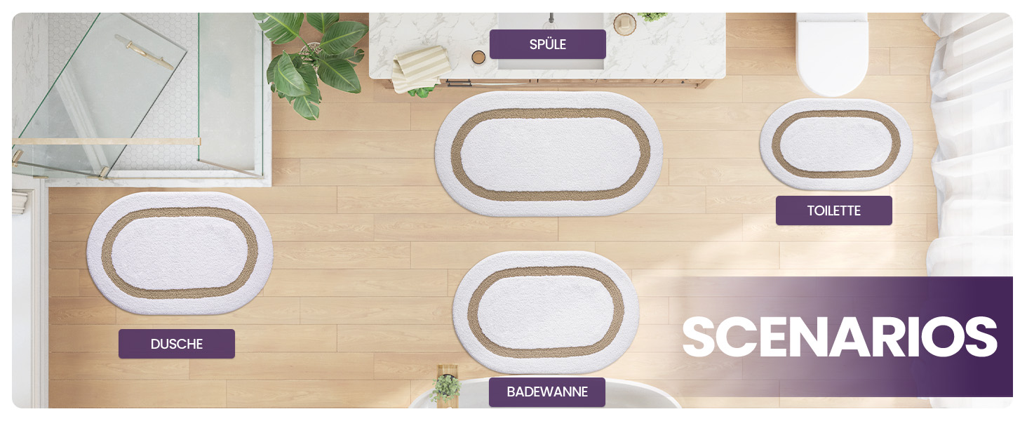 DEXI Non-Slip Bath Mat - Absorbent, Washable Bathroom Rug - 61 x 110 cm - Beige
