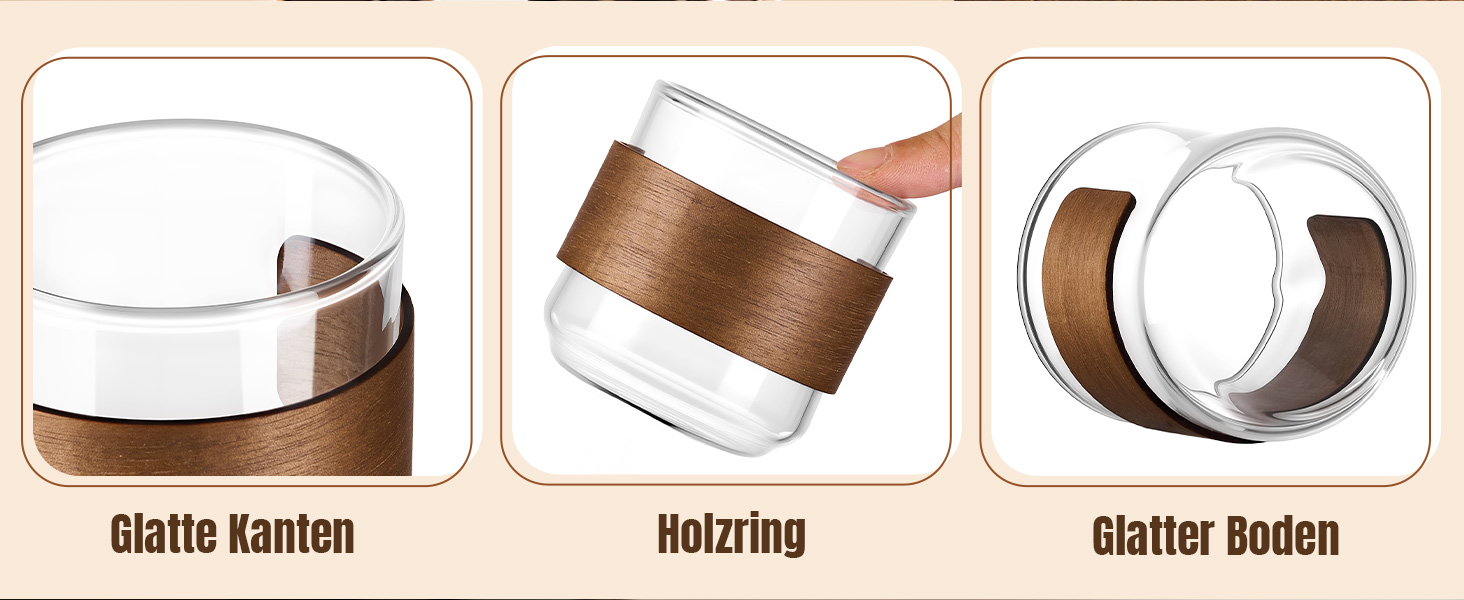 Набір еспресо-чашок ParaCity, 2 шт. з дерев'яним кільцем, склянка для еспресо та шнапсу з боросилікатного скла, прозора маленька чашка для еспресо, аксесуари для еспресо (150 мл)