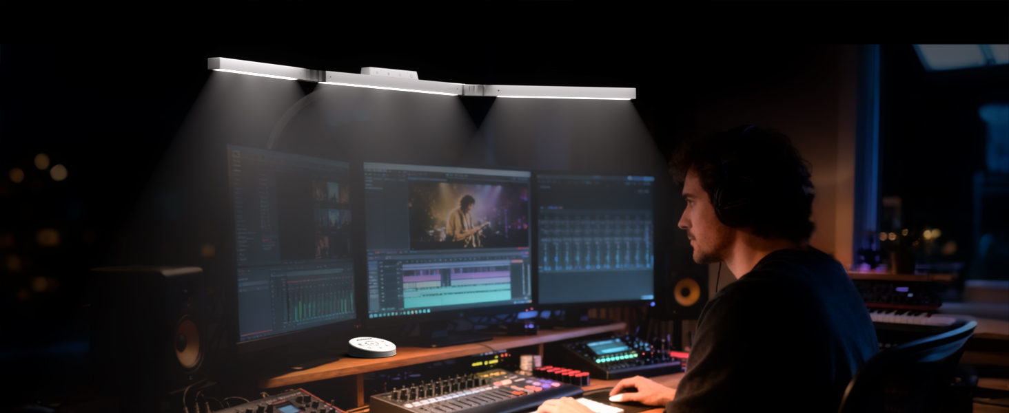 Стіл лампа з 3 джерелами світла, 24W, 100см, денне світло, з пультом керування, регульована яскравість, лампа для офісу та дому (Mattweiß)