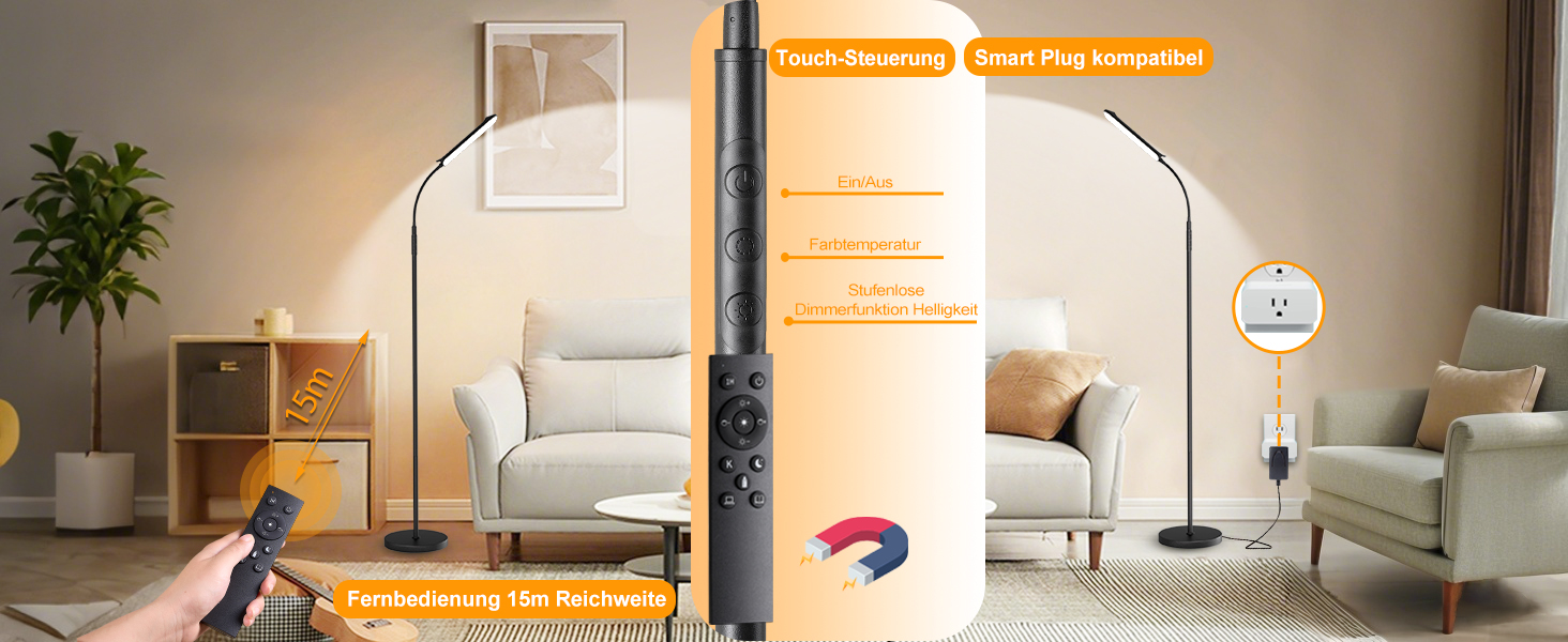 LED-стельова лампа Marctronic для вітальні, диммування, регулювання висоти, 18W, 1800LM, з пультом та сенсором, сучасний дизайн, для офісу, спальні (чорний)