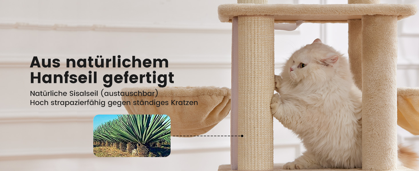 Кліматизатор для котів Гарднер Пет Катценбаум, великий, 165 см. Кліматизатор, ігровий комплекс з подвійними кошиками, стійками для дряпання, платформою та печерею. Компактні меблі для котів у квартиру, бежевий L (59 x 48 x 165 см)