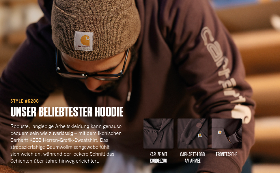 Світшот з капюшоном Carhartt Sleeve Logo для чоловіків, чорний, розмір S