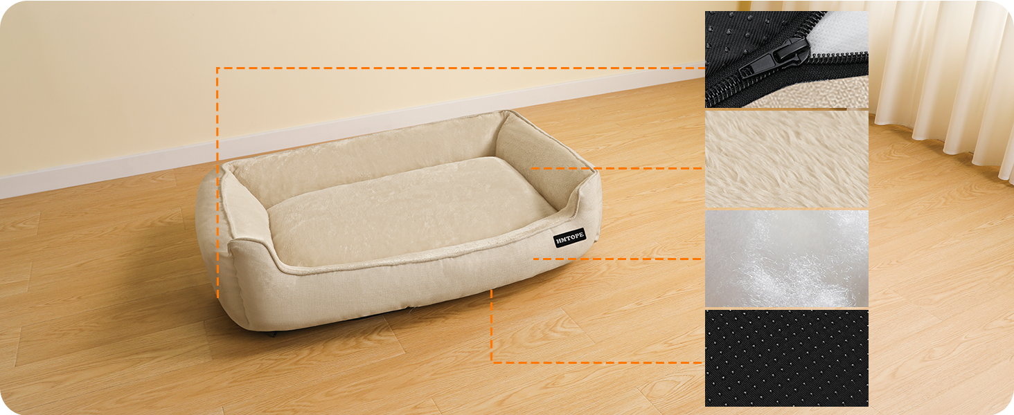 Ліжко для собак, собаче ліжко, подушка для собак, корзина для собак. Знімне та пральне, бежеве, 90 x 75 x 25 см