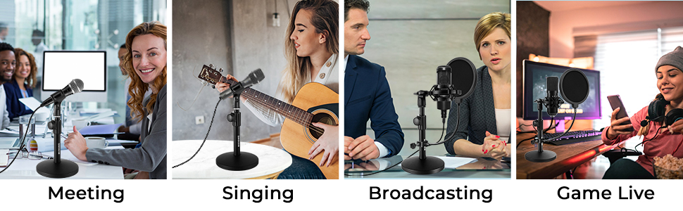 Підставка для мікрофона BILIONE з поп-фільтром та амортизатором, регульована, з адаптерами для настільного використання