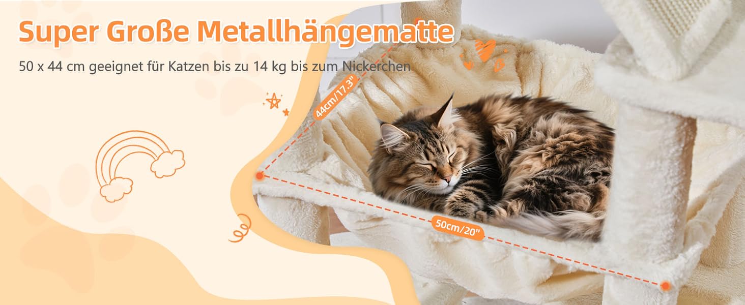 Дерев'яний кігтеточки Taoqimiao MS026W (Бежевий, 180 см) з 2 будиночками, гамаком та 8 кігтеточками