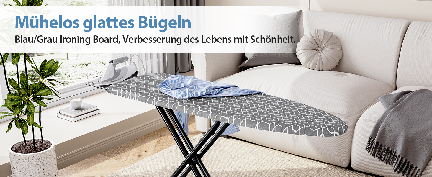 Відкидна гладильна дошка KINGRACK з регулюванням висоти, стабільний стійкий стіл для прасування з металевим каркасом, 33 x 110 см (Сірий)