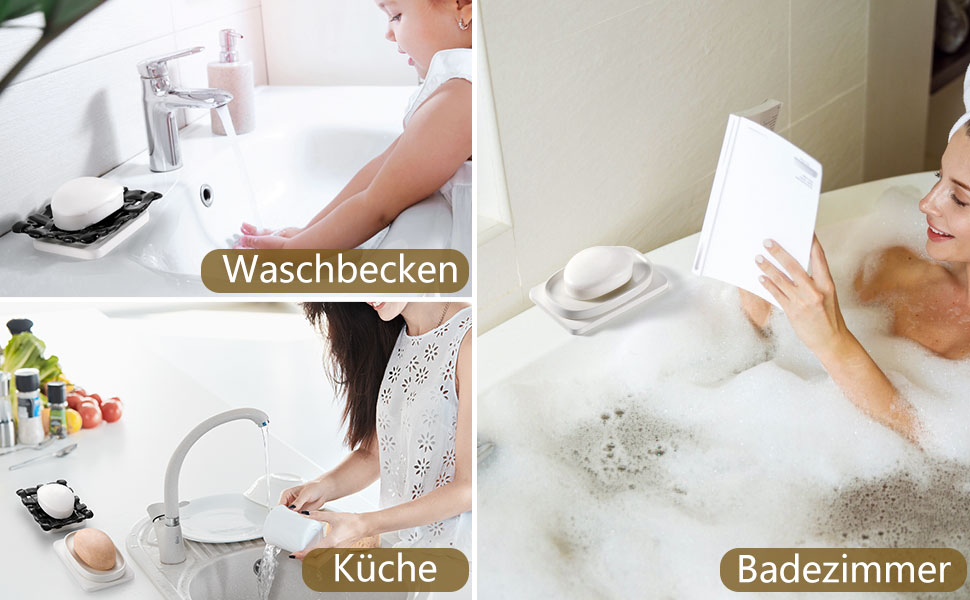 Підставка для мила Shinowa з подвійним шаром та знімним контейнером для води. Мильниця самостійно спорожняється, підходить для ванної кімнати, кухні, душу, ванни, раковини, робочої поверхні. Матеріал: мармур, білий (текстурований).