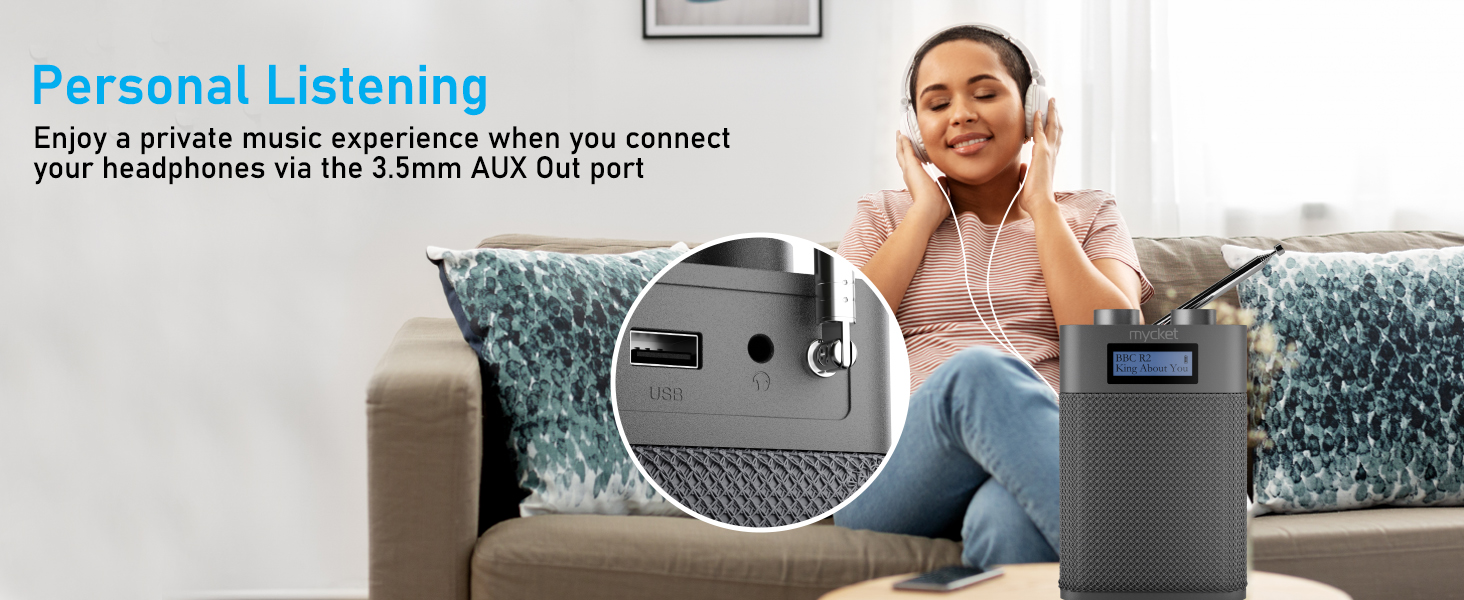 Портативне DAB/DAB+ радіо з цифровим UKW радіоприймачем, FM радіо з Bluetooth 5.0, USB, 80 попередніх станцій, LED дисплеєм сірого кольору