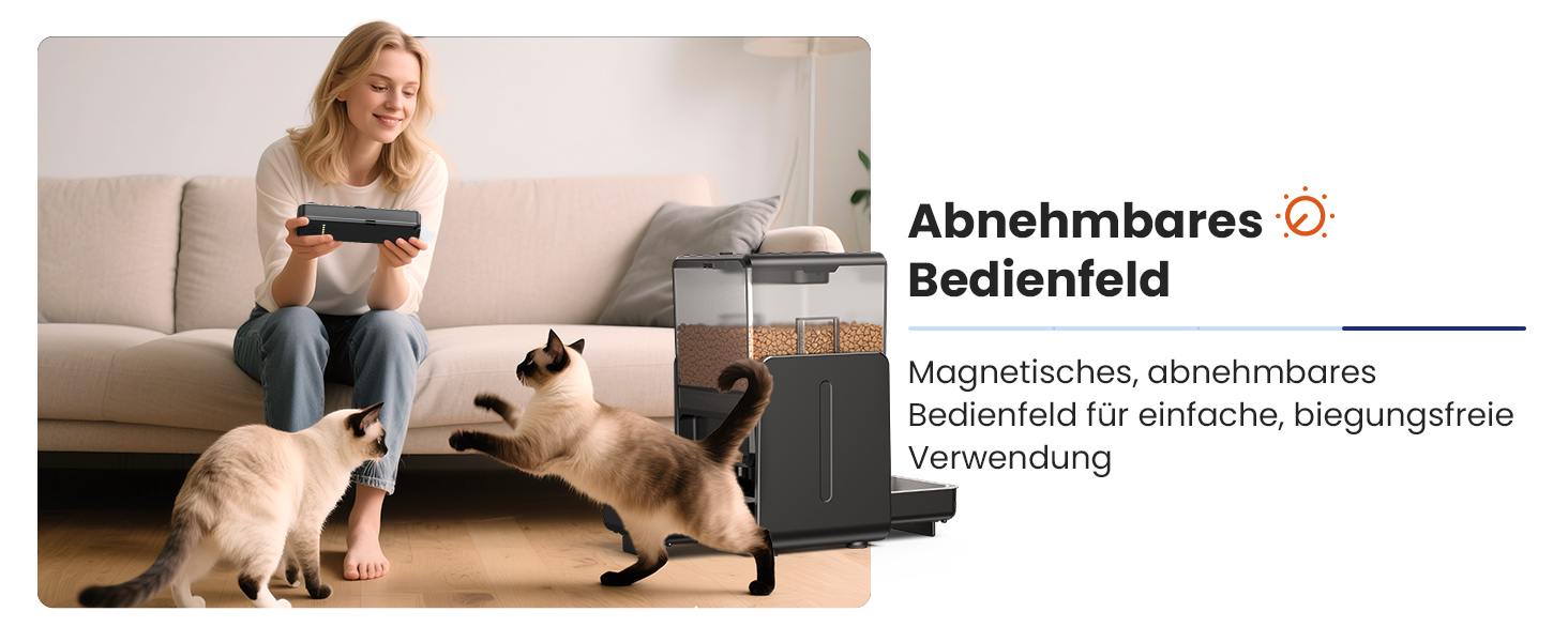 Автомат годівлі для котів з керуванням через додаток, для 2 котів, регульована висота, 2 миски, 5 л, з функцією запису голосу та таймером