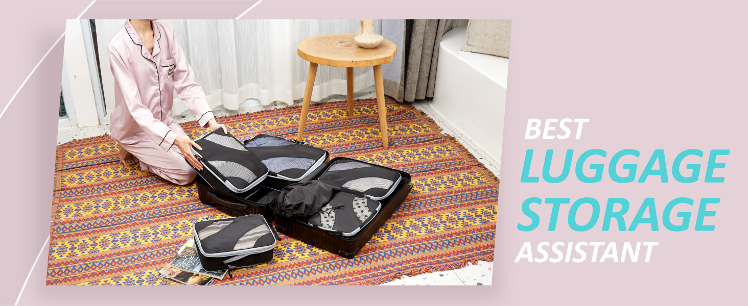 Органайзери для валізи BAGSMART компресійні, набір 6 шт., чорні - ідеальний органайзер для подорожей та ручної поклажі