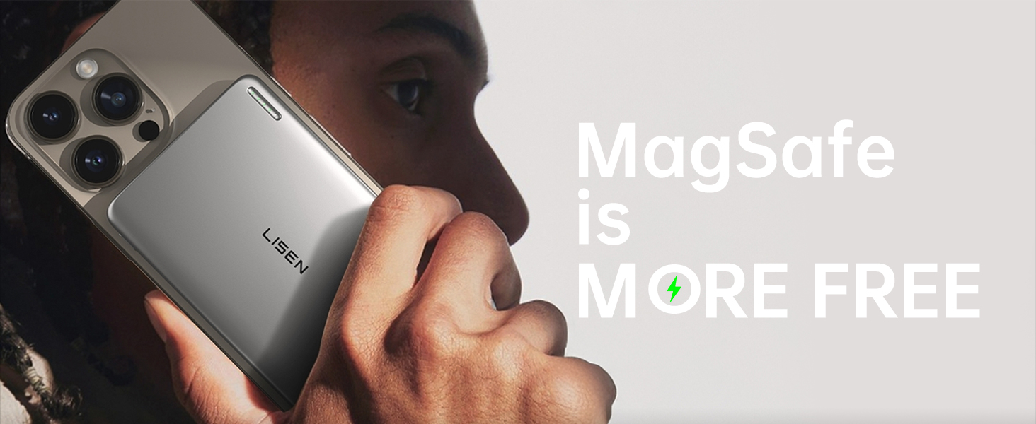 Power Bank Magsafe LISEN 5000mAh для iPhone 17/15 Pro/Max/13 - Рожевий, 18W PD USB-C, Slim, Аккумуляторний чохол, Аксесуар