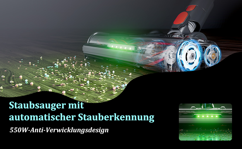 Bergxperten Orizom: Акумуляторний пилосос з автоматичним визначенням пилу | 60 хв роботи | Без мішка | Для килимів, твердих підлог та шерсті тварин | 550 Вт