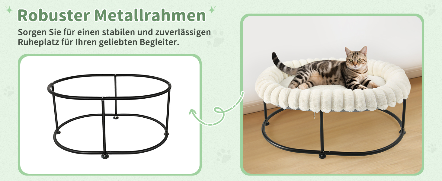 Підвищене ліжко для котів GUUSII HOME - гамак для великих котів, лежанка, софа з міцним металевим каркасом, знімний м'який килимок, 58.5x43x21 см (білий)