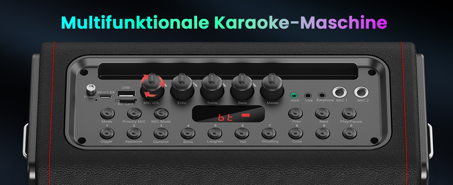 Караоке машина з 2 мікрофонами, портативна Bluetooth колонка з підсвіткою, FM, USB, TF, AUX, TWS, для дорослих та дітей, MS78