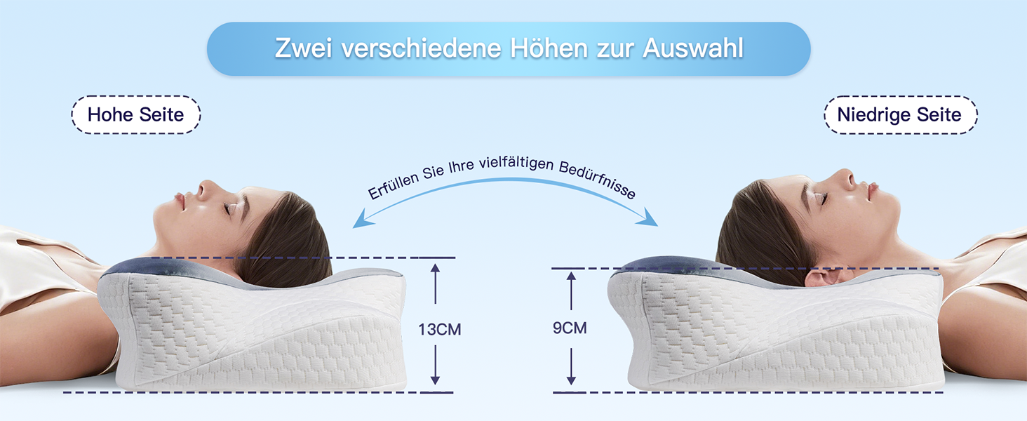 Подушка для шиї Fwoueot з піною з пам'яті, ортопедична, для сну на боці, спині та животі, блакитна