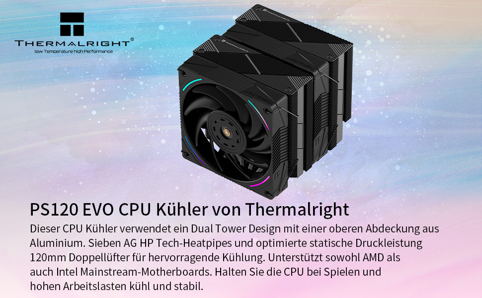 Охолоджувач CPU Thermalright Phantom Spirit 120 EVO: повітряне охолодження з 7 теплових трубок, Dual-PWM вентилятор, підтримка AMD AM4/AM5 та Intel 1700/1150/1151/1200/17XX/2011