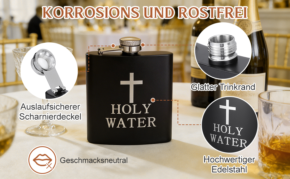Фляга PRETYZOOM з нержавіючої сталі, чорна 'Свята вода' для віскі, не протікає, ідеальна для подарунку чоловікам на День батька, вечірки, піших прогулянок, кемпінгу