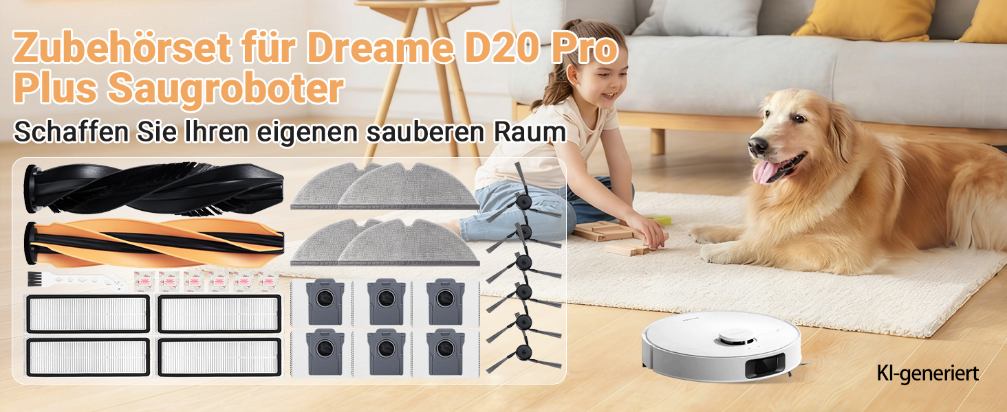 Комплект аксесуарів Dreame L10s Ultra Gen 3/X40 Ultra/X40 Master/Mova P50 Pro/P10 (32 шт): 2 головні щітки, 4 фільтри, 6 серветок для вологого прибирання, 6 бічних щіток, 6 мішків для пилу (сумісний з Dreame D20 Pro Plus)