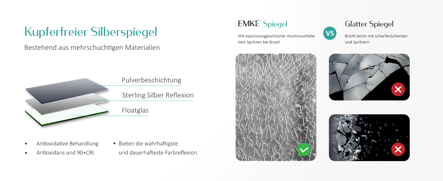 Дзеркало для ванної кімнати EMKE з підсвічуванням 50x70 см, запобігання запотіванню, 3 кольори світла, регулювання яскравості, сенсорне управління, функція пам'яті та автоматичне вимкнення через 3 години, ідеально для ванної кімнати (60 x 40 см)