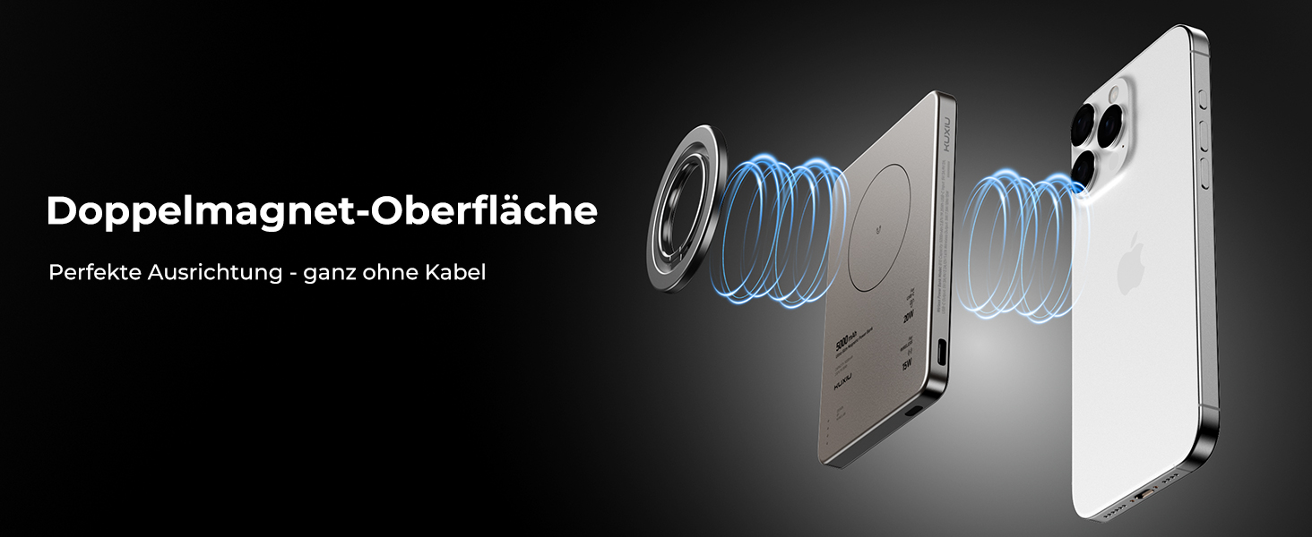 Power Bank KU XIU Magsafe 5000mAh: Тонкий, з підтримкою MagSafe, з кільцем для кріплення, PD 20W, для iPhone 17/16/15/14/13/12 (Титан)