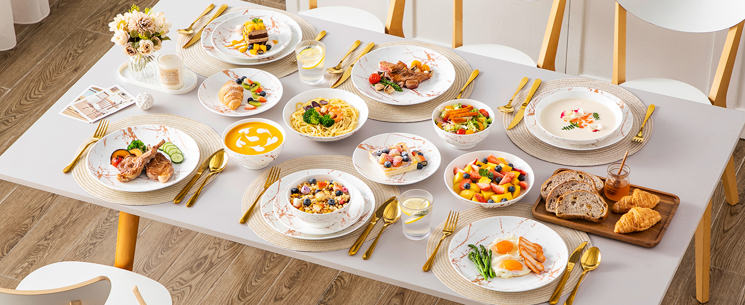 LOVECASA Sweet: Сервіз Porzellan Daphne 32-елементний, з золотим декором, для 8 осіб (білий)