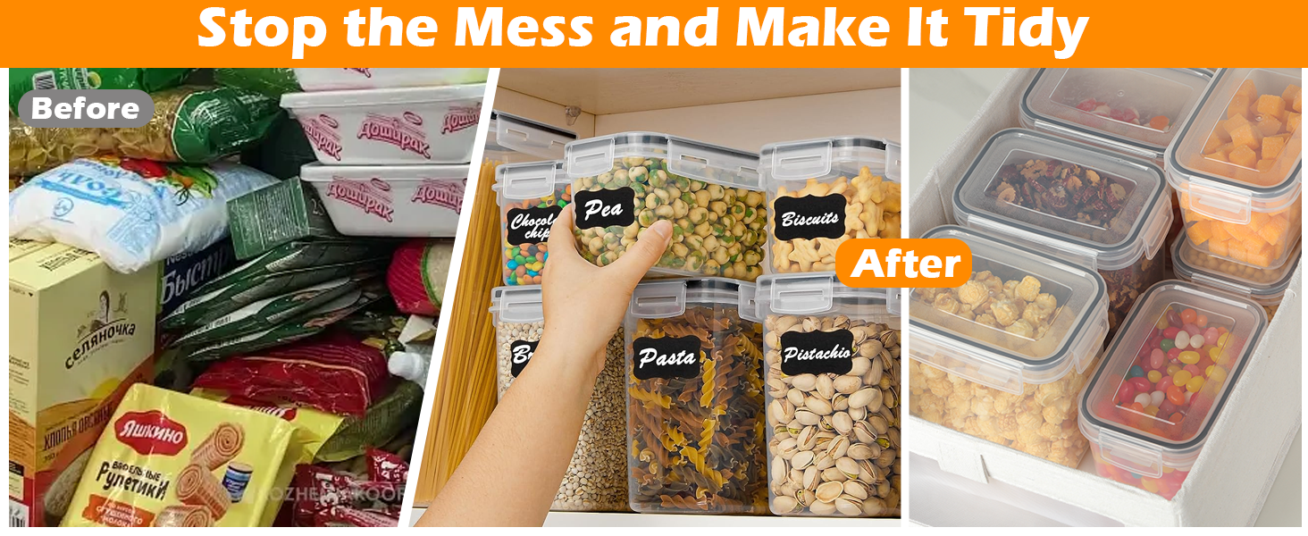 Набір контейнерів для зберігання Withosent (24 шт.) з кришкою, 2L, 1.6L, 0.8L