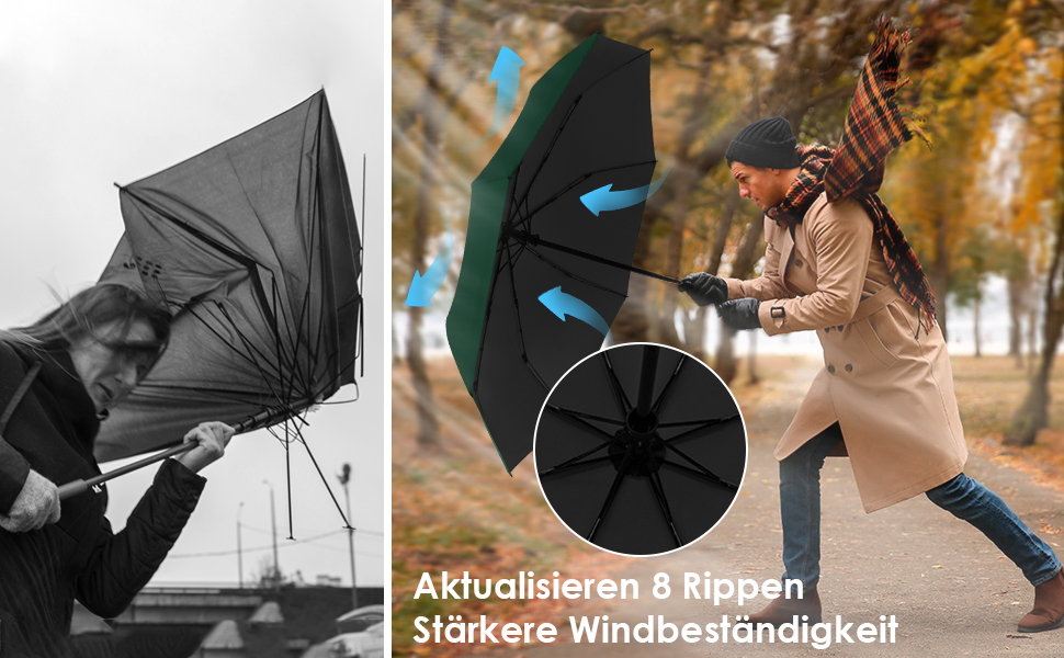 Зонт від сонця та дощу 42/46 дюймів, штормовий, автоматичний, з 8 ребрами для чоловіків та жінок (темно-зелений)