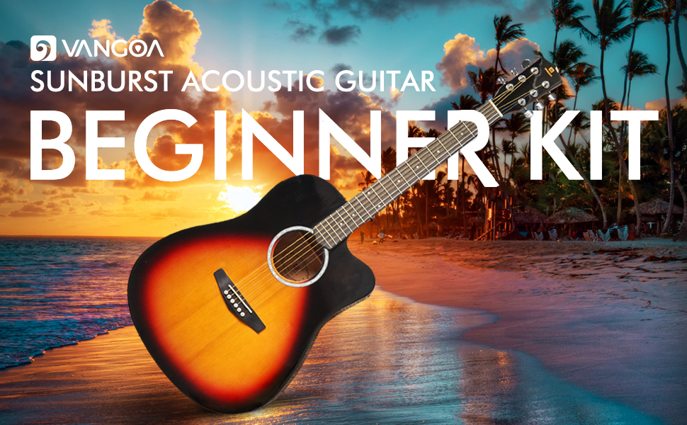 Акустична гітара Vangoa 4/4 Sunset: повний розмір, Cutaway, для початківців, комплект