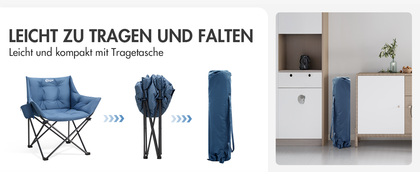 Крісло для кемпінгу складне, XXL, з підлокітниками, 150 кг, блакитне