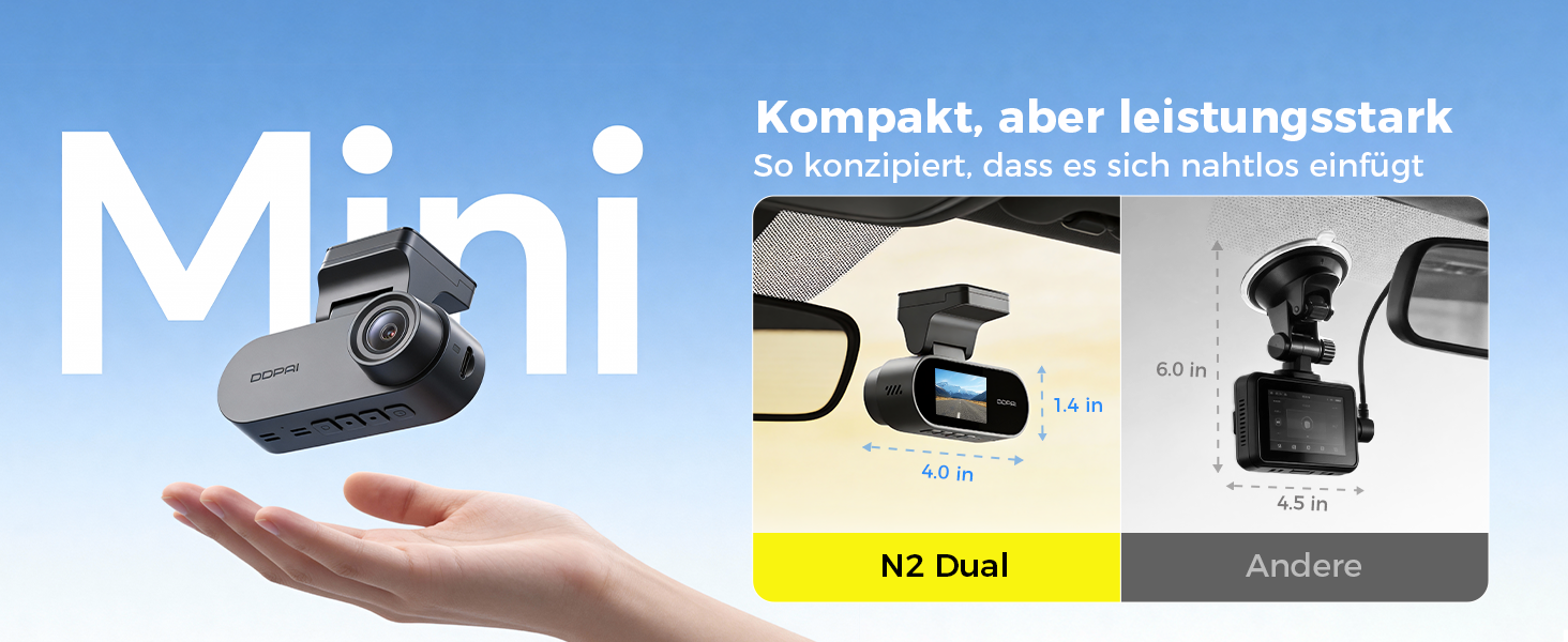 Автомобільний відеореєстратор DDPAI N2 Dual (передній та задній), роздільна здатність 2.5K + 1080P, 1.9