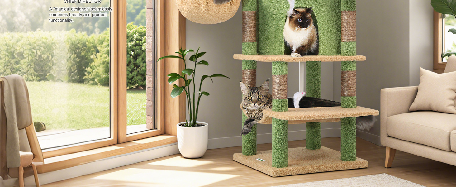 Котячий будиночок Globlazer з когтеточкою, 167 см, кутовий, зелений, для 3-4 котів