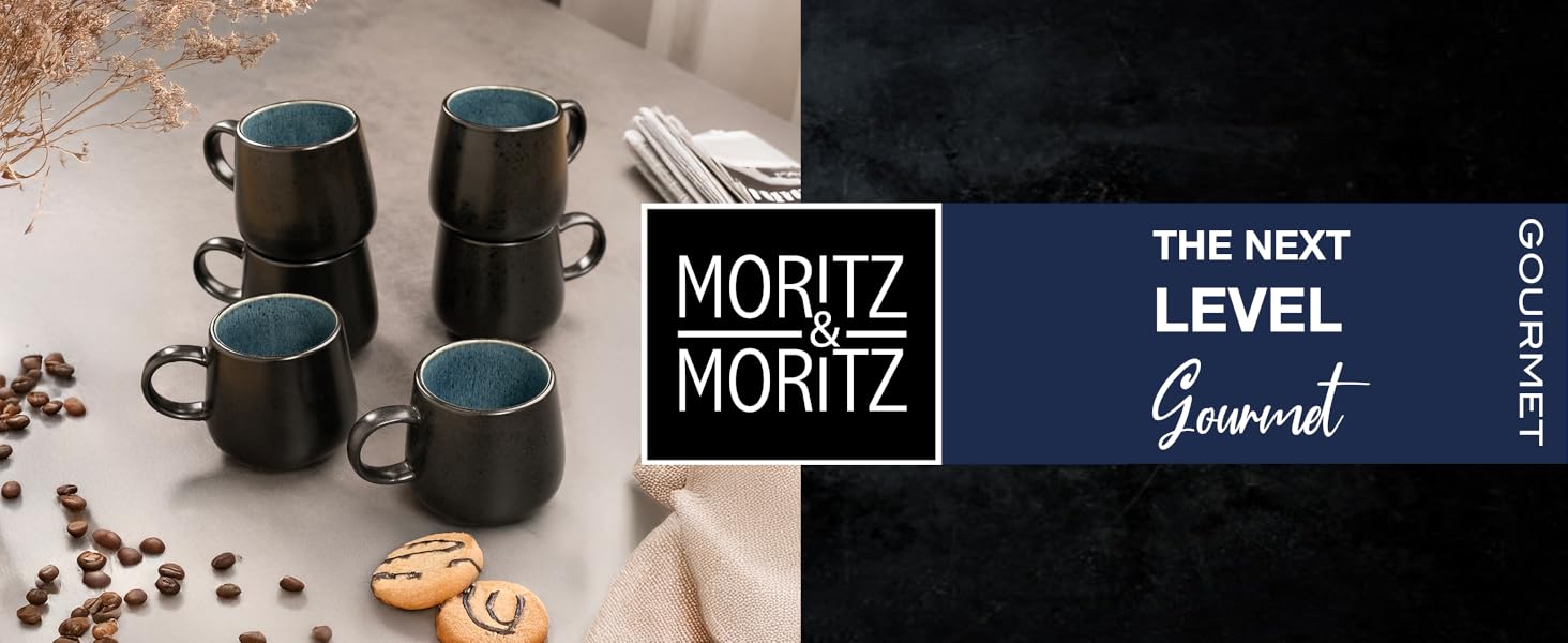 Набір чашок Moritz & Moritz SOLID 6 шт. Чорний/Синій - 400 мл, з кераміки, для кави, чаю, мікрохвильової печі, посудомийної машини