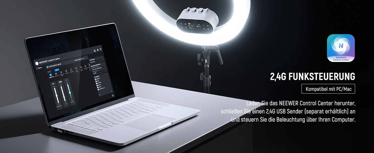 NEEWER Комплект кільцевого світла для фото та відео: 48 см, 52 Вт, регульоване LED, штатив, Bluetooth, для смартфона, YouTube, селфі (RH100B)
