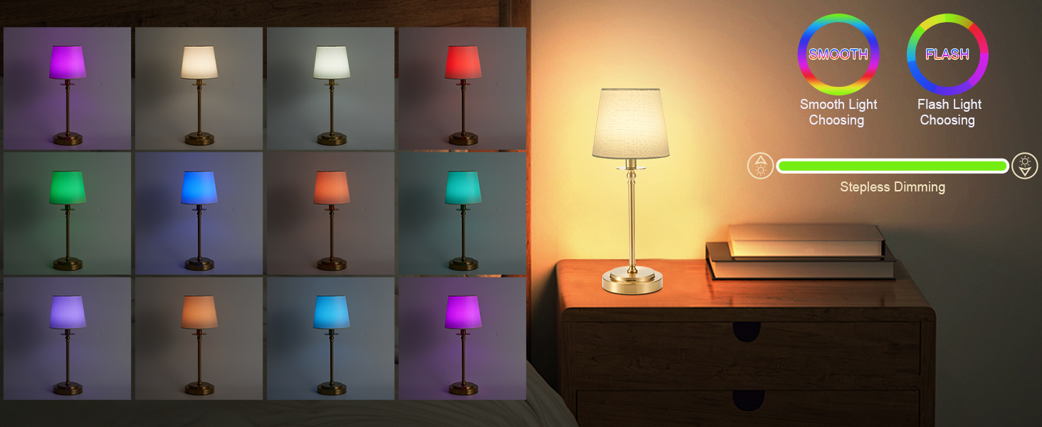 Акумуляторна настільна лампа: портативна, бездротова з регулюванням яскравості, для дому та саду, абажур з льону, античне біле металу, RGB синій абажур