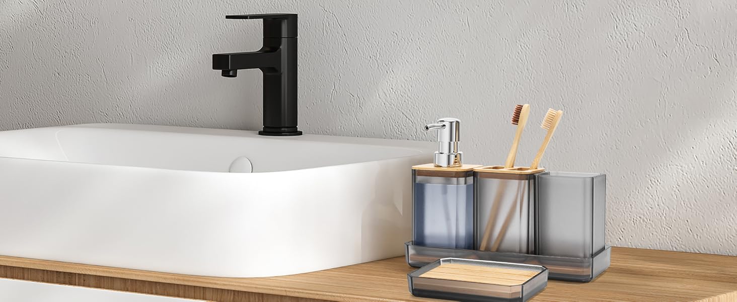 Набір аксесуарів для ванної кімнати FEILANDUO, 5 шт: дозатор для мила, мильниця, тримач для зубних щіток, стакан для зубної пасти, піднос для косметики, Бохо, чорний