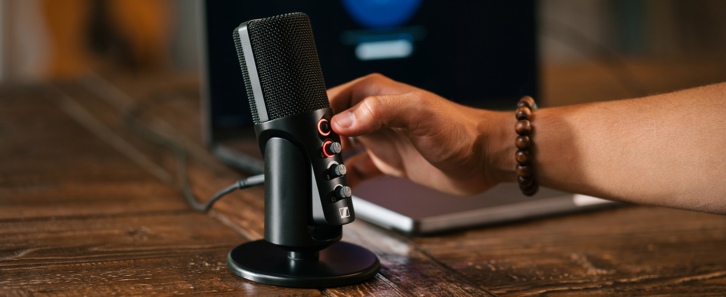 Sennheiser Profile USB мікрофон: конденсаторний мікрофон з USB-підключенням для подкастів та стрімінгу. В комплекті: стійка та кабель USB-C 1.2м. Чорний (700065)