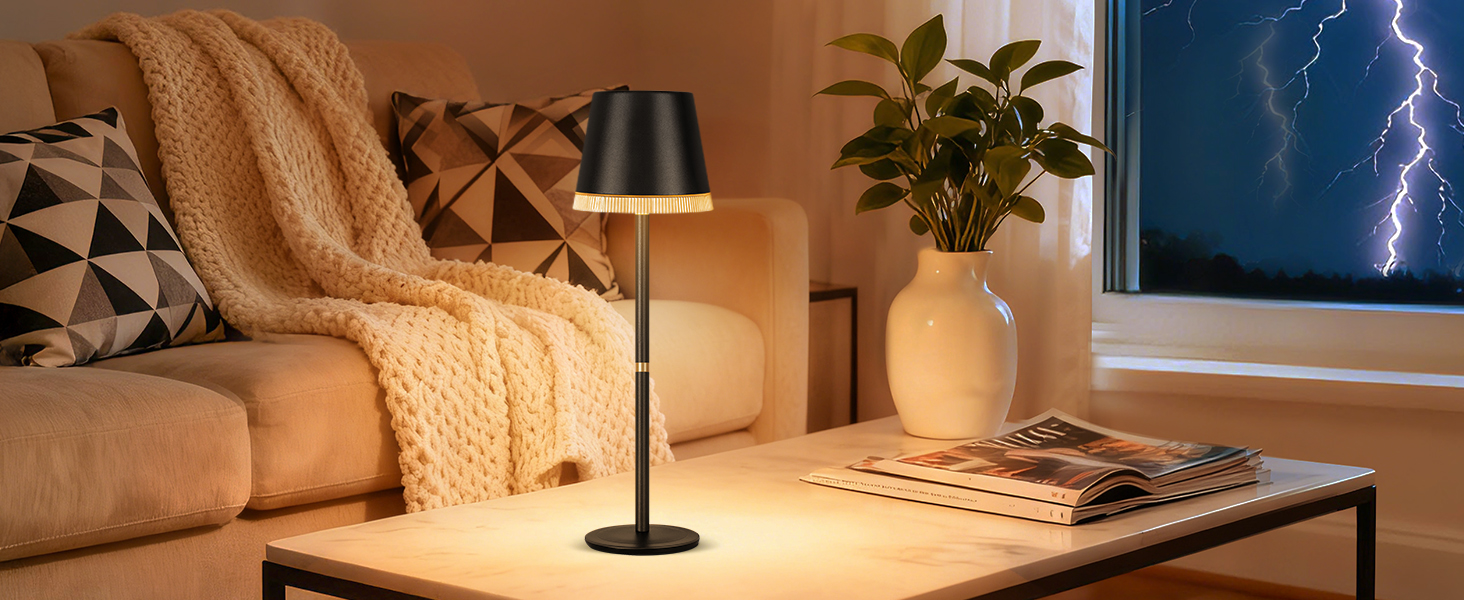 Настільна лампа LED акумуляторна бездротова OUTON з RGB підсвіткою, димуванням та сенсорним керуванням, чорна (2 шт)