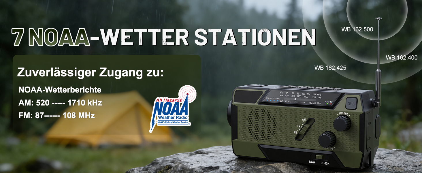 Радіо-кринка Notfall Weltempfänger 4000 mAh (14800 mWh) з 3 кабелями. Радіо для надзвичайних ситуацій з ручкою та сонячною панеллю, живлення від акумулятора, AM/FM/WB, SOS-сигнал, ліхтарик для надзвичайного спорядження Green