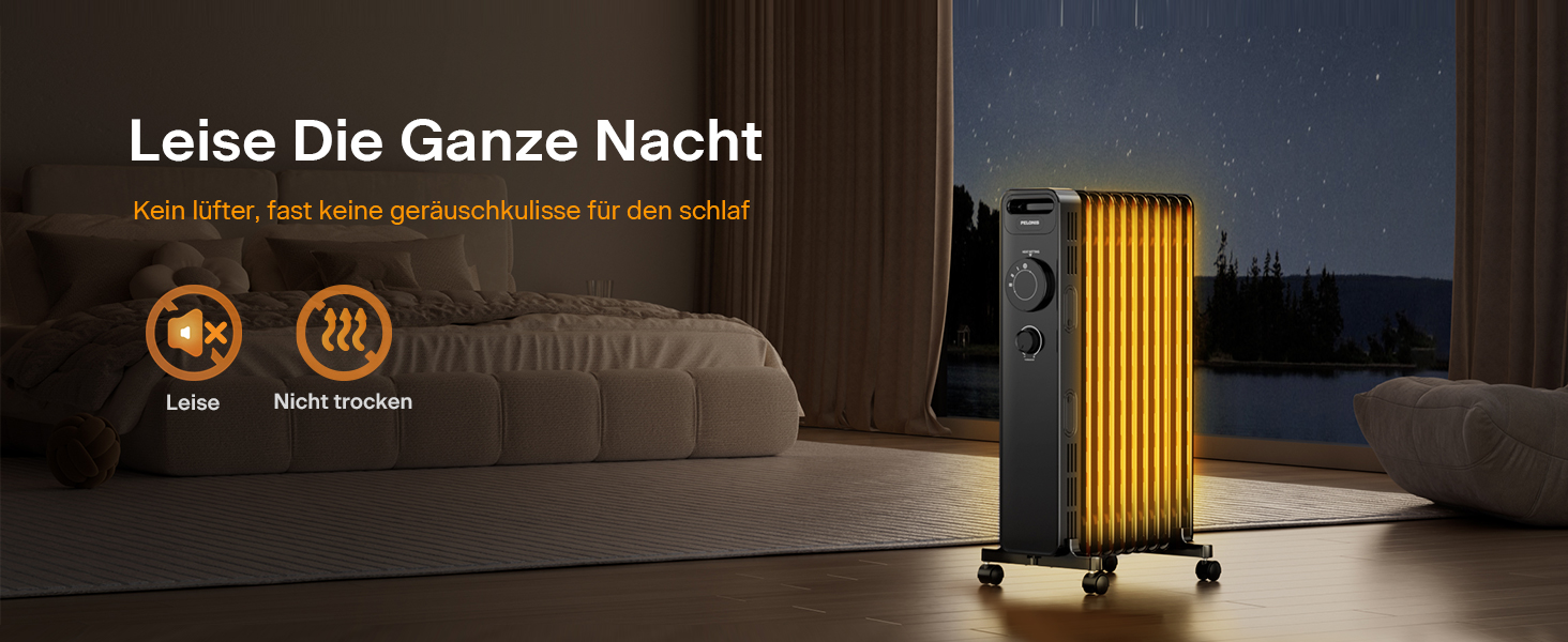 Масляний радіатор PELONIS 2300W з J-подібними ребрами, 3 режими нагріву, термостат, тихий, захист від перекидання, енергоефективність A, для спальні, вітальні, офісу, 11 ребер, чорний (без пульта)