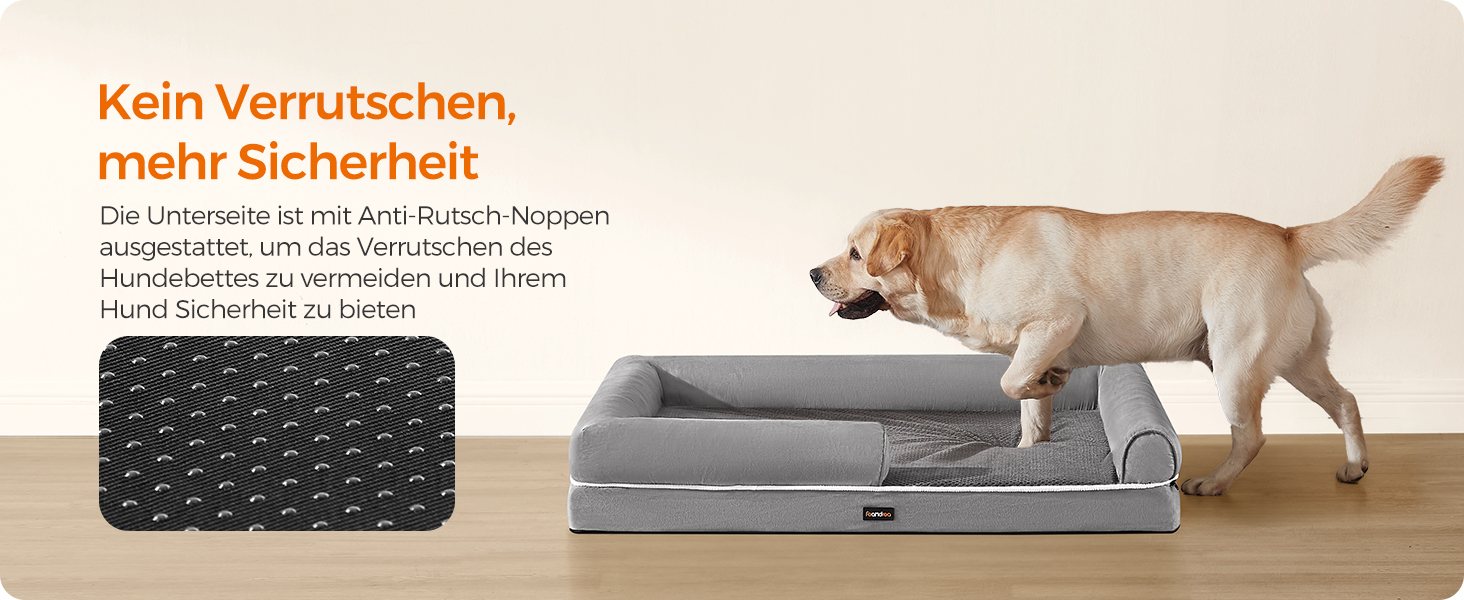 Feandrea Orthopedic Dog Bed, Dog Cushion, Dog Basket, Soft Padding, Dog Sofa, Raised Sides, Removable and Washable Cover, 91 x 71 x 20 cm, Non-Slip Bottom, PGW076G01 (L 135 x W 107 x H 25 cm, Light Grey)